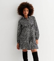 New Look Black Abstract Print Long Sleeve Mini Shirt Dress